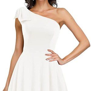 JASAMBAC Women's Bow One Shoulder Dress with Pockets